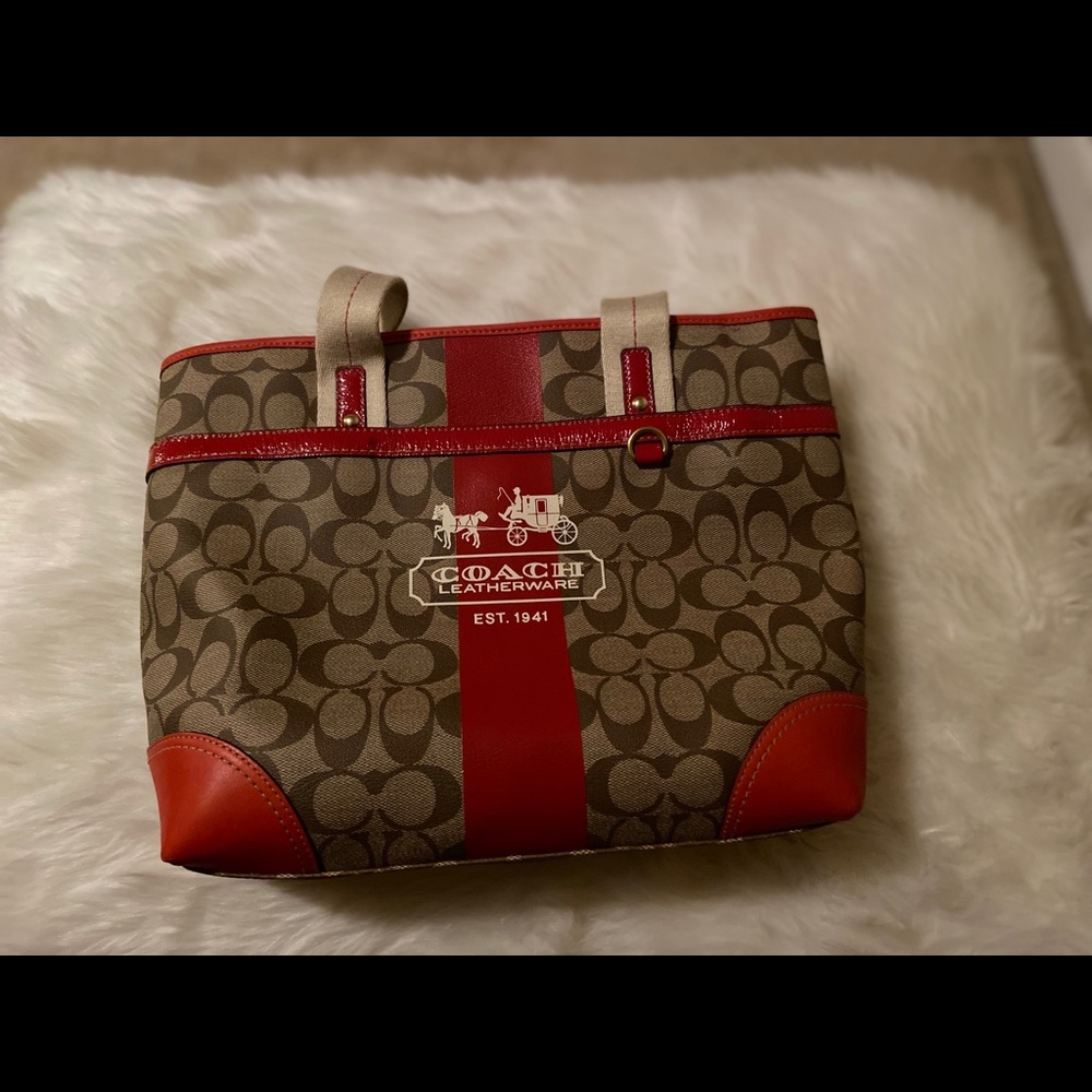 Coach Heritage Orange Stripe Tote Purse